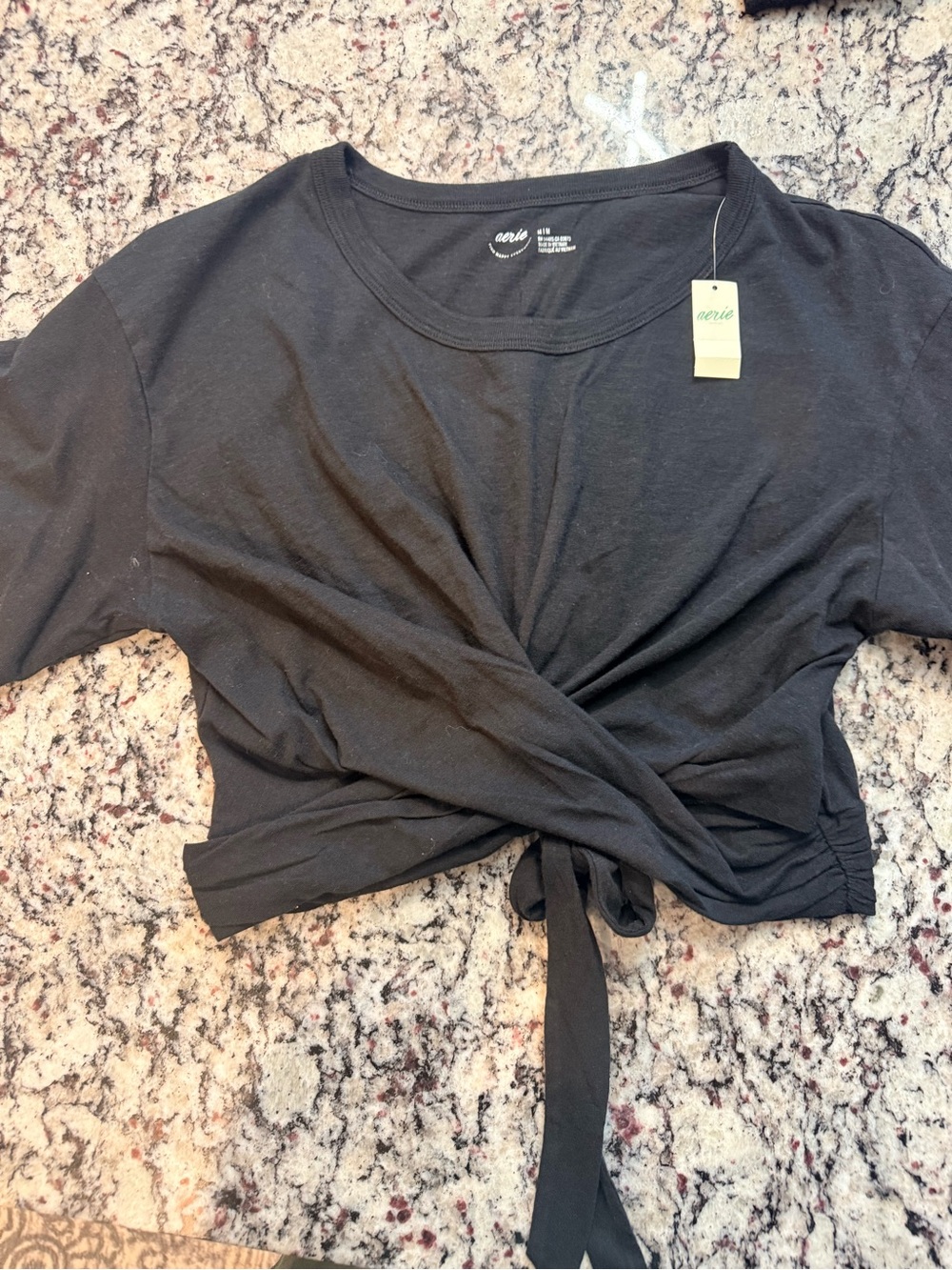 aerie Black Front-Tie Crop Tee